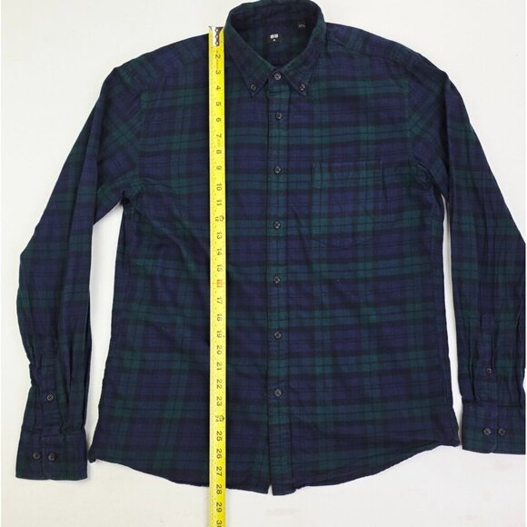 Uniqlo Size Medium Green Navy Plaid Flannel Men's Button Down Long Sleeve Shirt - Picture 8 of 9